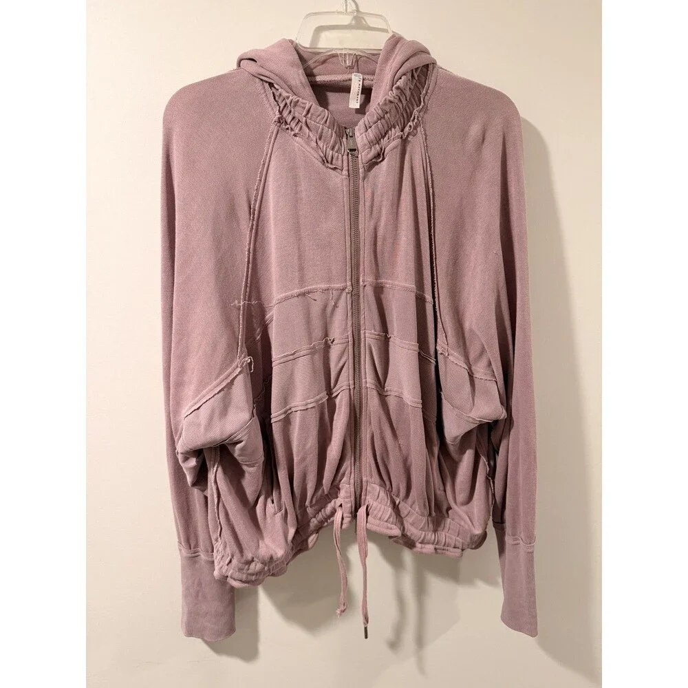 Free People Movement Trekking Out Full Zip Up Hoodie Mauve Pink Size Large